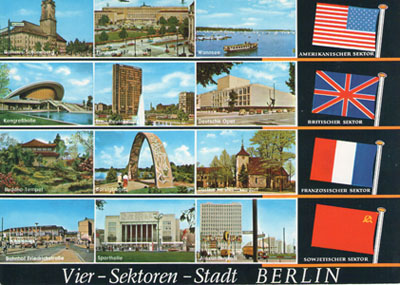 Carte postale Berlin avec les quatre secteurs