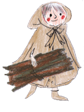 fille ramassant du bois