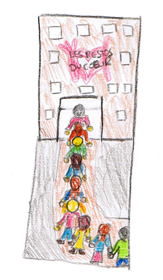 Zeichnung, Schlange vor dem Restos du Coeur