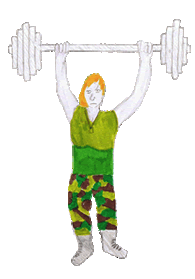 Zeichnung einer Soldatin bei der Bundeswehr mit Schwergewicht